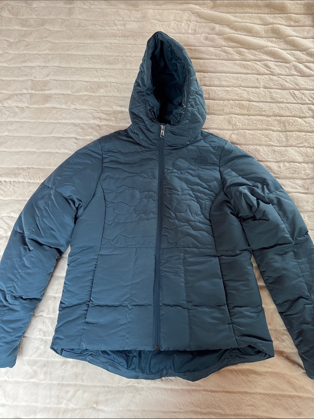The North Face Women's Quilted Hooded Puffer Jacket - Teal Blue Size: Medium
